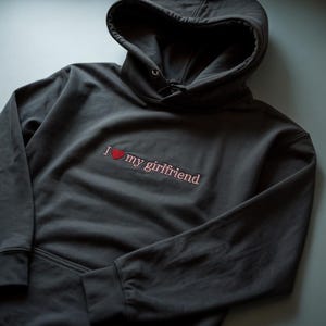 Custom Embroidered i love my girlfriend Couple Matching Initial Hoodie | Personalized Valentines Day Anniversary Gift for Him
