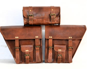 Leather Motorcycle Pannier Bag: Handmade Bike Saddle Bag Set