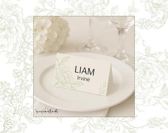 Elegant French Toile Wedding Place Card Template (Digital Download, Edit in Canva
