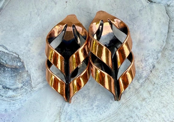 Renoir “Flame” Copper Clip On Earrings 1940s/1950s Signed Renoir