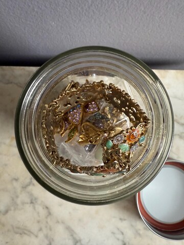 Jewelry Jar Mix of Vintage Jewelry Brooches, Necklaces, Bracelets, Earrings