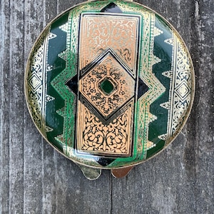Vintage Powder Compact Green, Black, and Gold