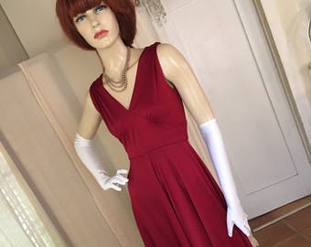 Vintage 1950s Style Deep Ruby Red Jersey Gown Size S Full Skirted Very Glamorous