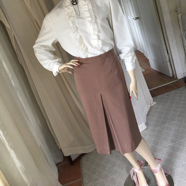 Vintage 1970s Riding Skirt Size 5/6 Small Classic Taupe Front Kick Pleat