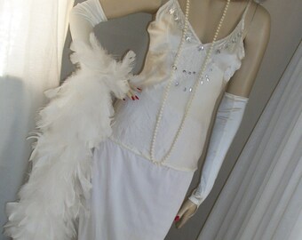 1920s 1930s Style Gown Orig Design Wedding Silk Nylon Art Deco Rhinestone Bodice Size M