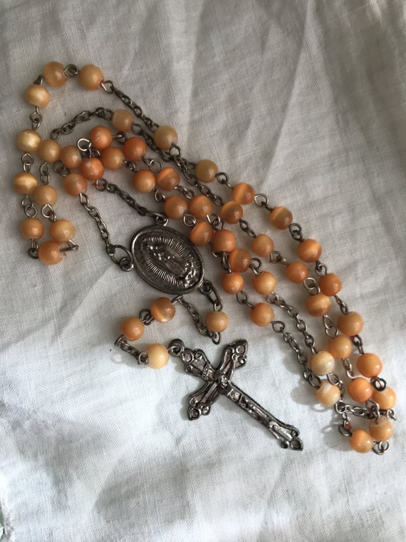 1940s 1950s Golden Moonglow Rosary Necklace - image 3