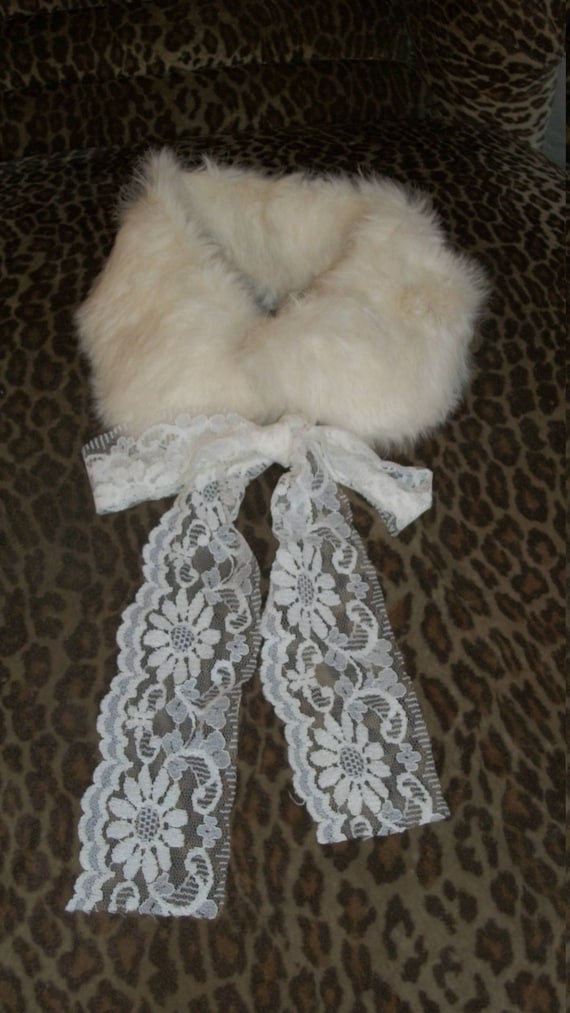 Vintage 1940s 1950s Decadent White Rabbit Fur Collar … - Gem