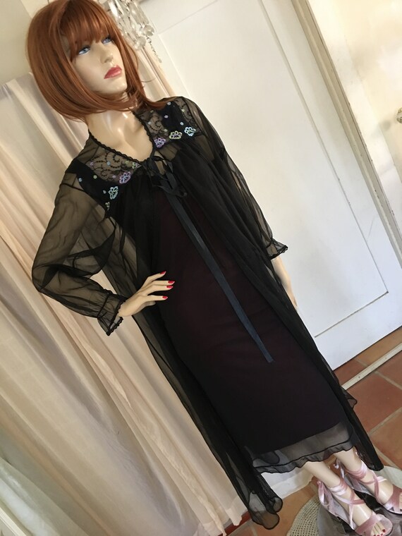 Vintage Sheer Black 1920s Flapper Style Duster Goth S… - Gem