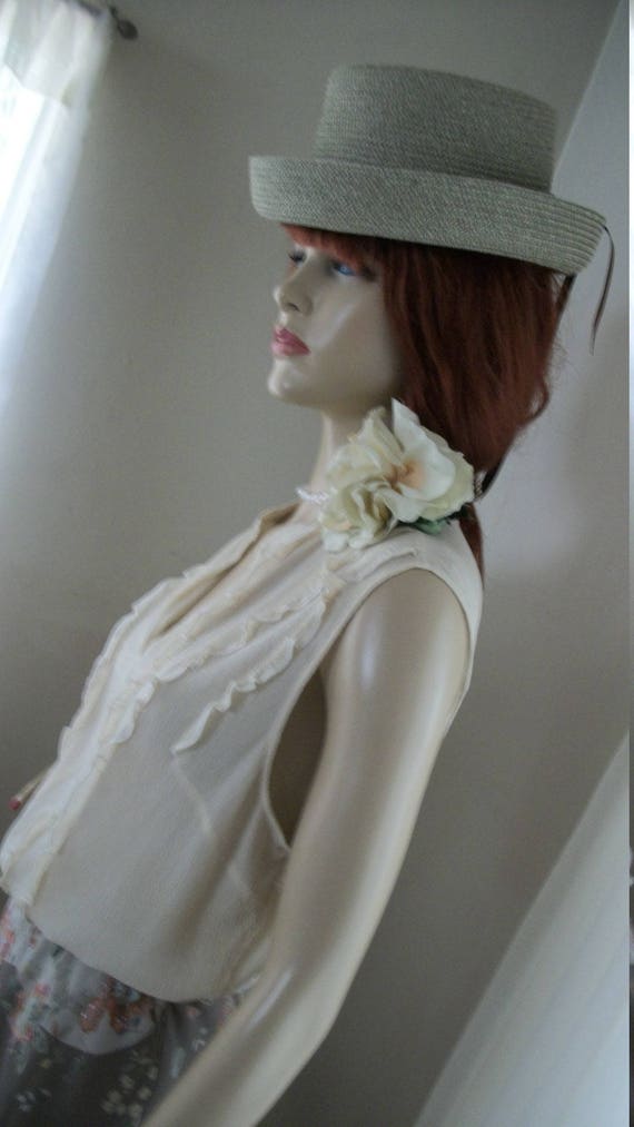 Vintage Edwardian Style Natural Straw Hat Khaki G… - image 7