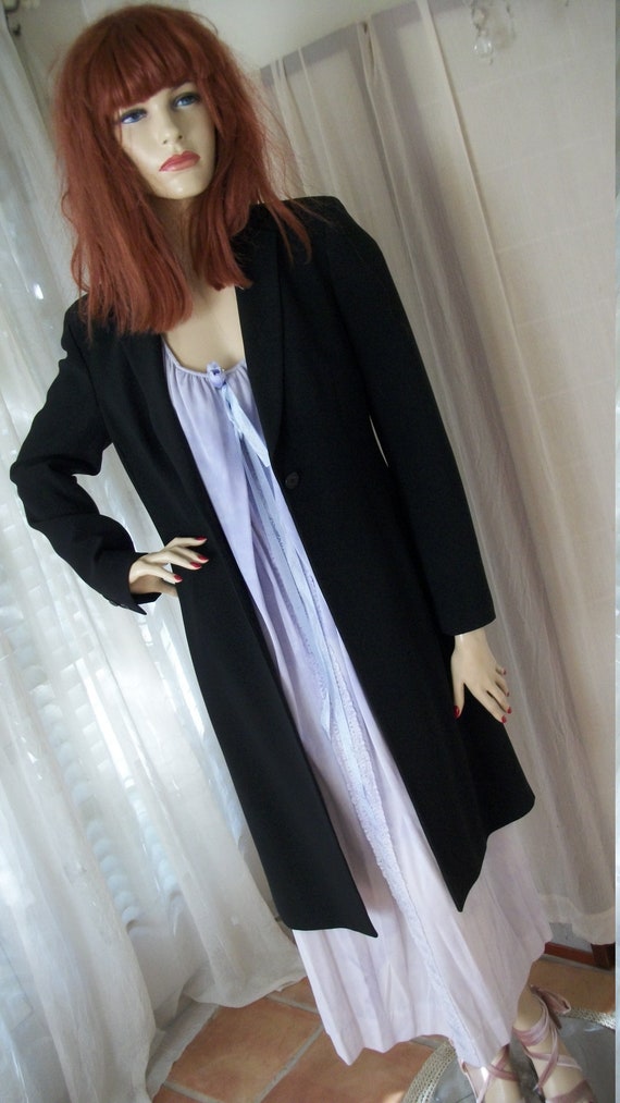 Vintage 1940s Style Black Crepe Evening Coat Ann … - image 5