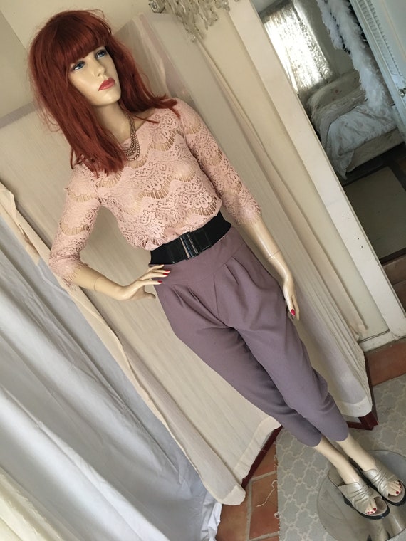 Vintage 1950s Style Taupe Crepe Cigarette Pants R… - image 2