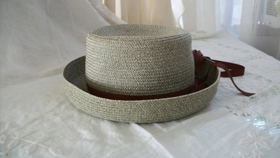 Vintage Edwardian Style Natural Straw Hat Khaki G… - image 8