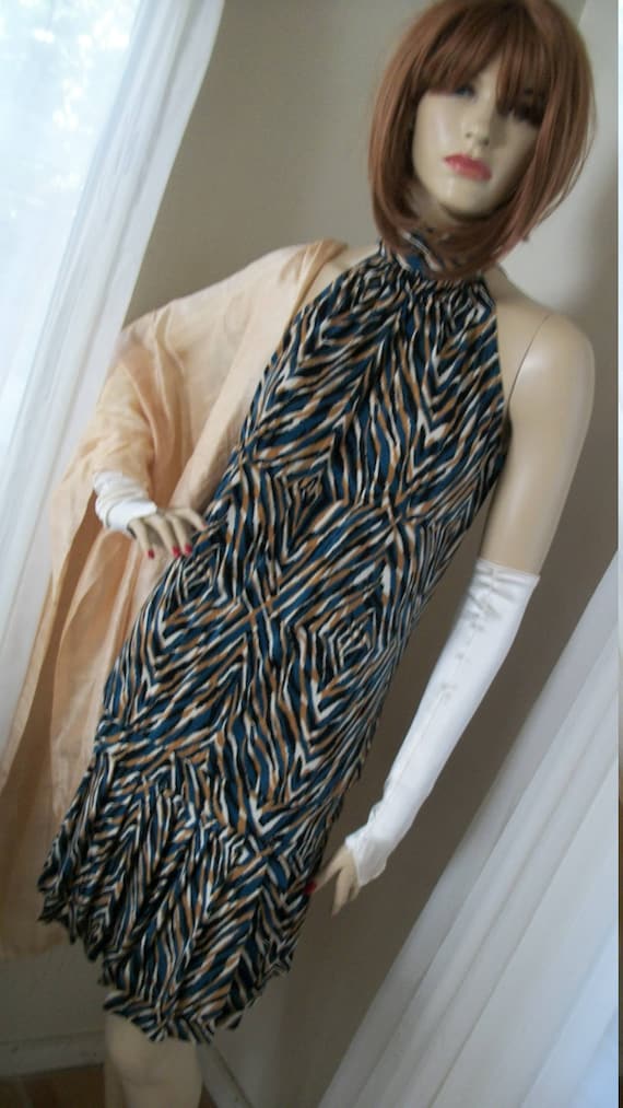 1920s Flapper Style Art Deco Jersey Halter Dress … - image 1