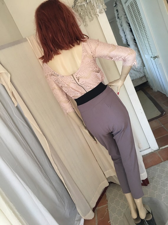 Vintage 1950s Style Taupe Crepe Cigarette Pants R… - image 3