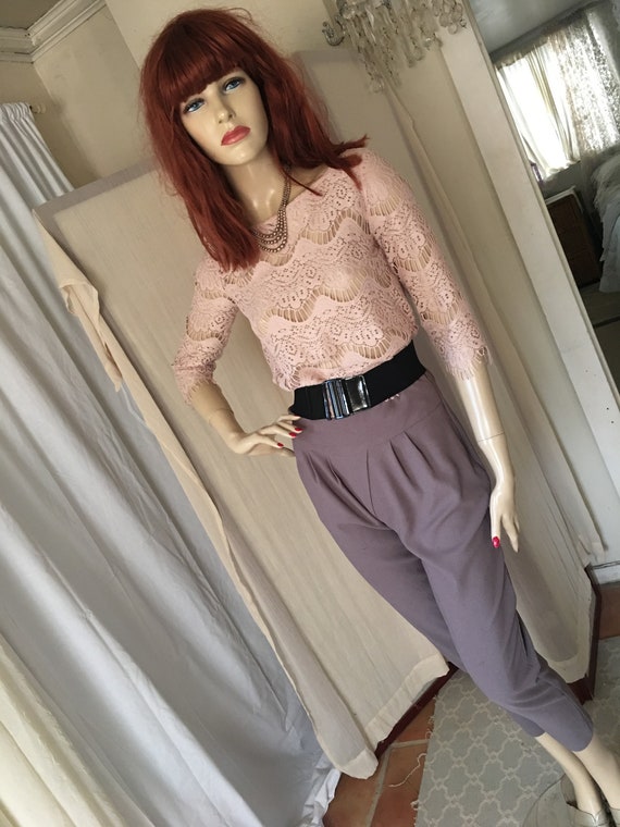 Vintage 1950s Style Taupe Crepe Cigarette Pants R… - image 1