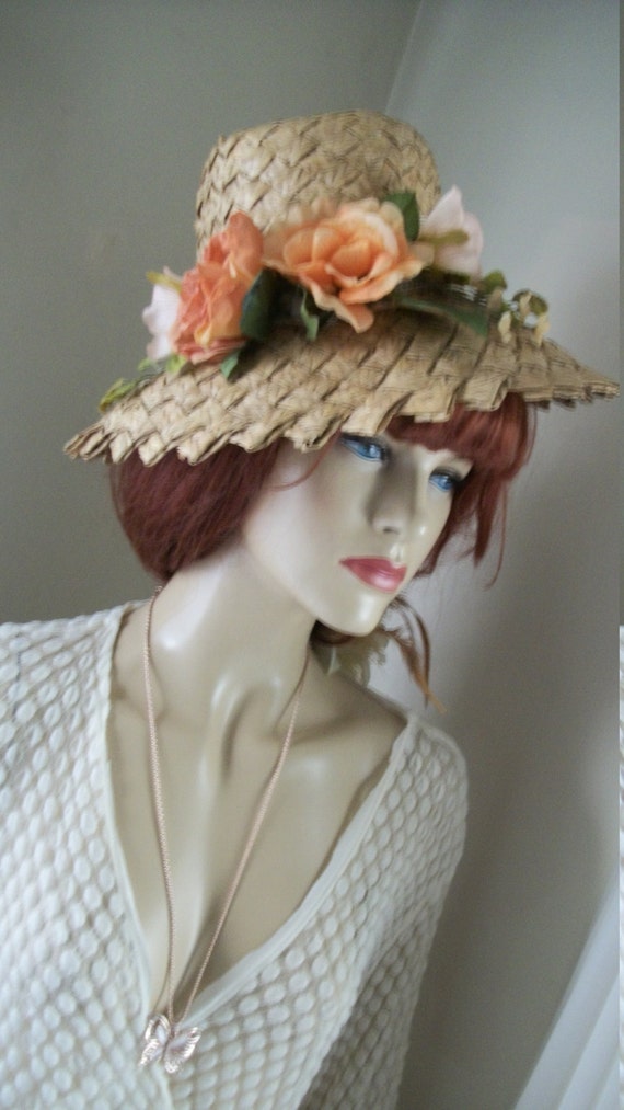 1950s Vintage Natural Straw Bucket Hat One Size F… - image 1