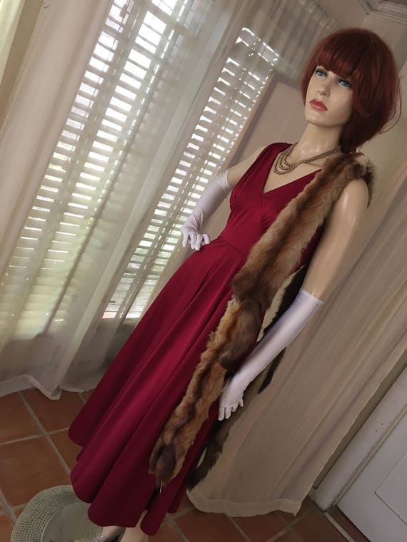 Vintage 1950s Style Deep Ruby Red Jersey Gown Siz… - image 10