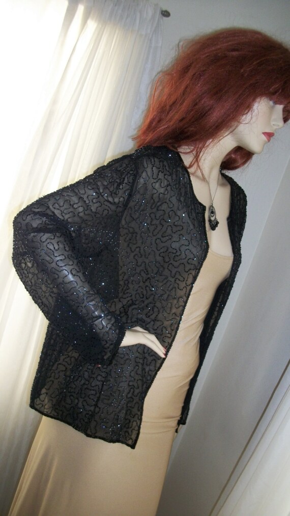 Antique 1920s 1930s Authentic Vintage Sheer Black… - image 4