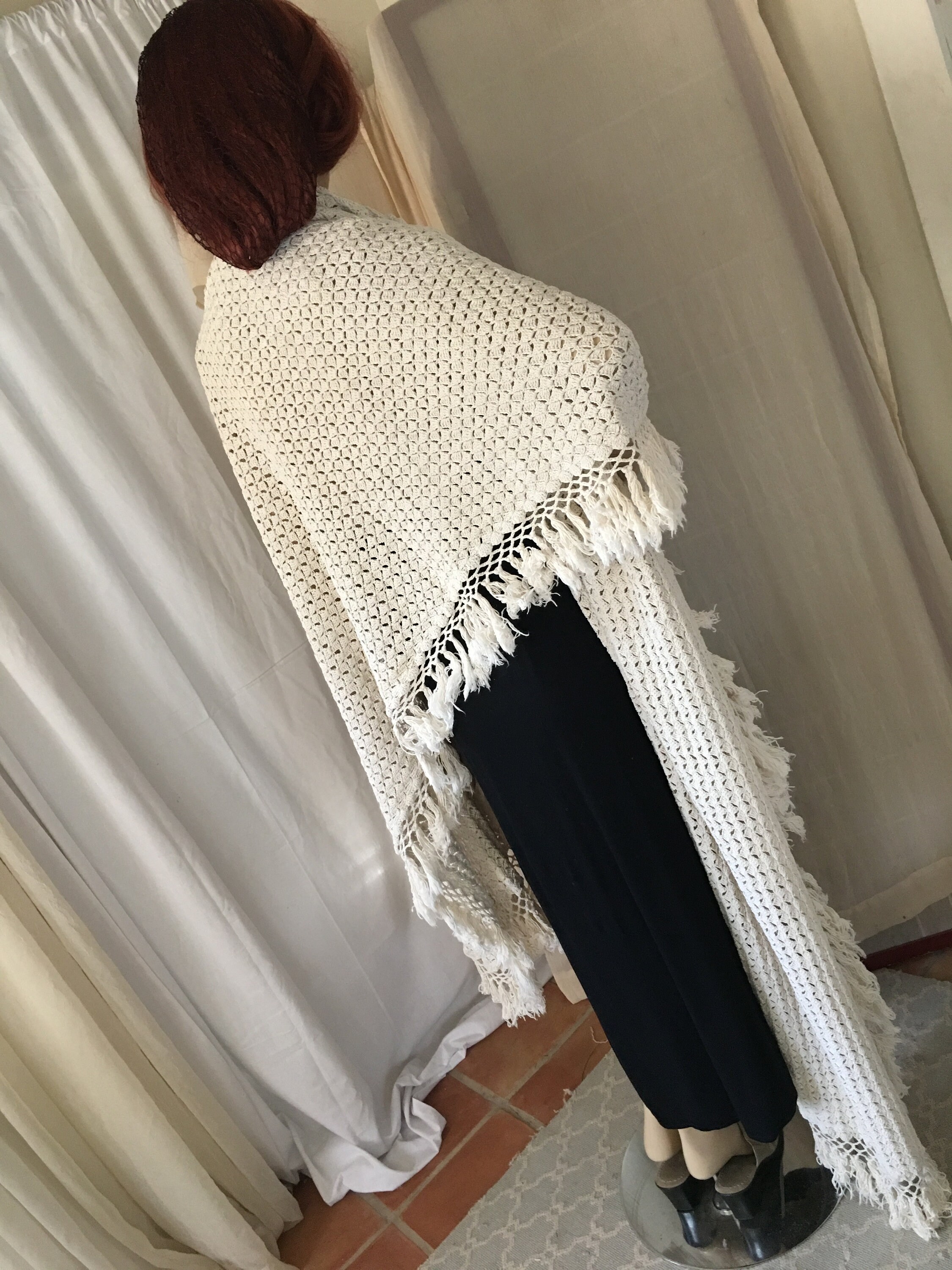 Off White Crochet Throw
