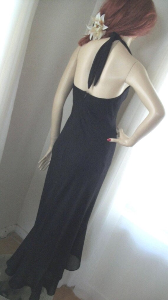Vintage 1920s 1930s Style Black Chiffon Halter Dress: - Gem