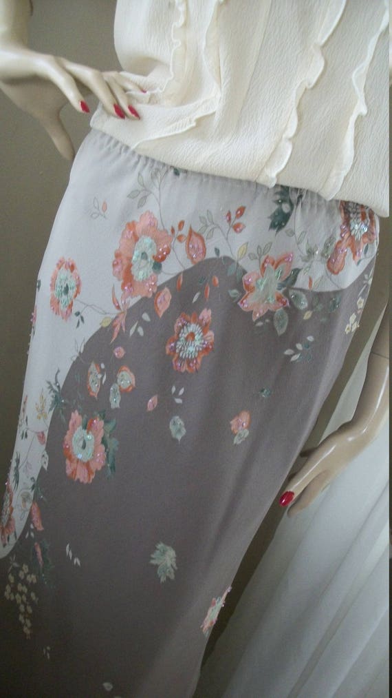 Vintage Edwardian Style Chiffon Floral Maxi Skirt… - image 3