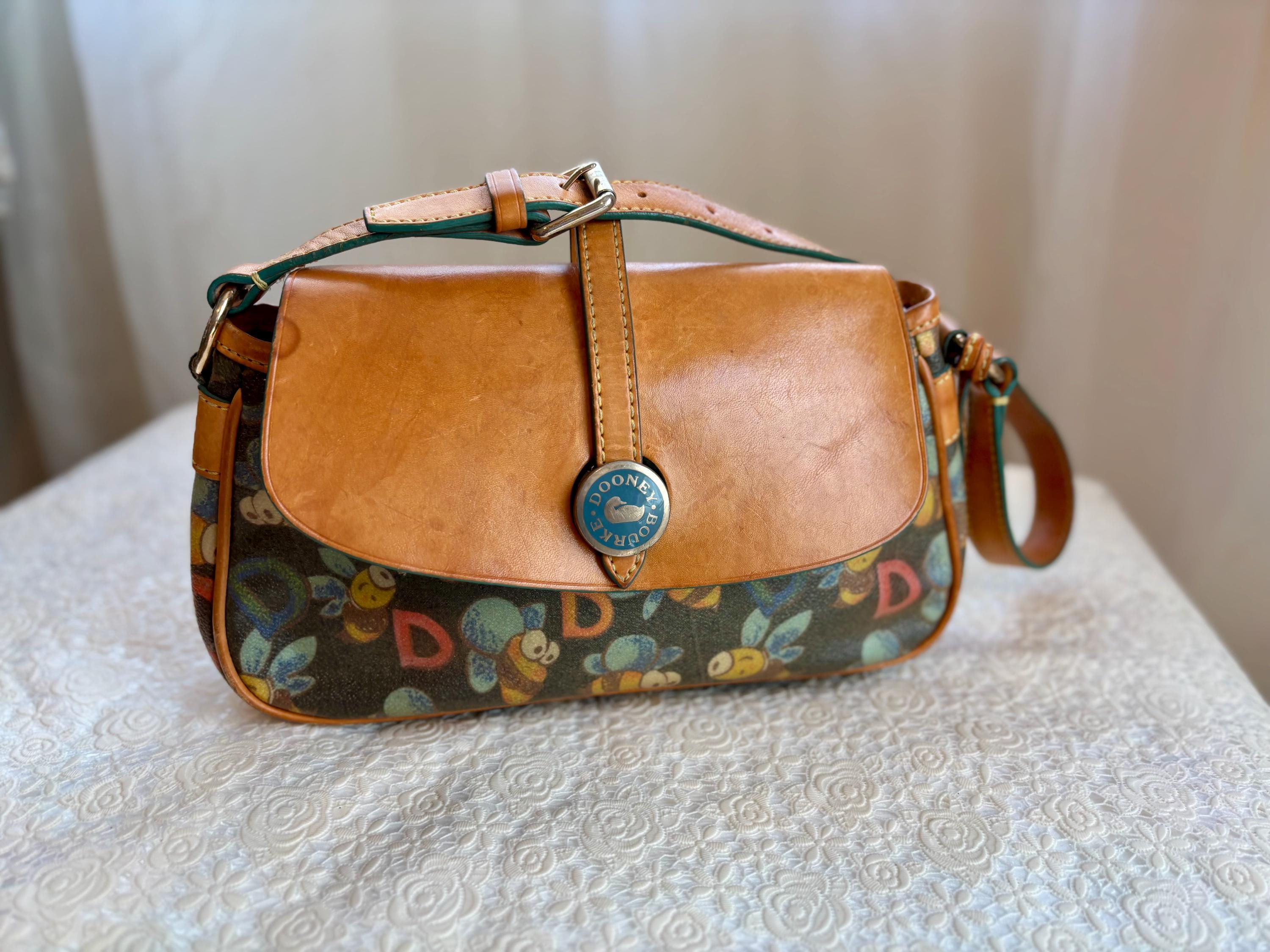 Dooney & Bourke vintage Tan and Multicolor Bee Print Backpack Vintage Dooney and Bourke Bumble Bee Purse Handbag Limited  main image 2