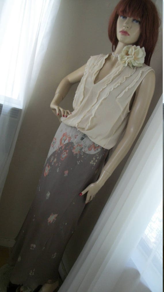 Vintage Edwardian Style Chiffon Floral Maxi Skirt… - image 1