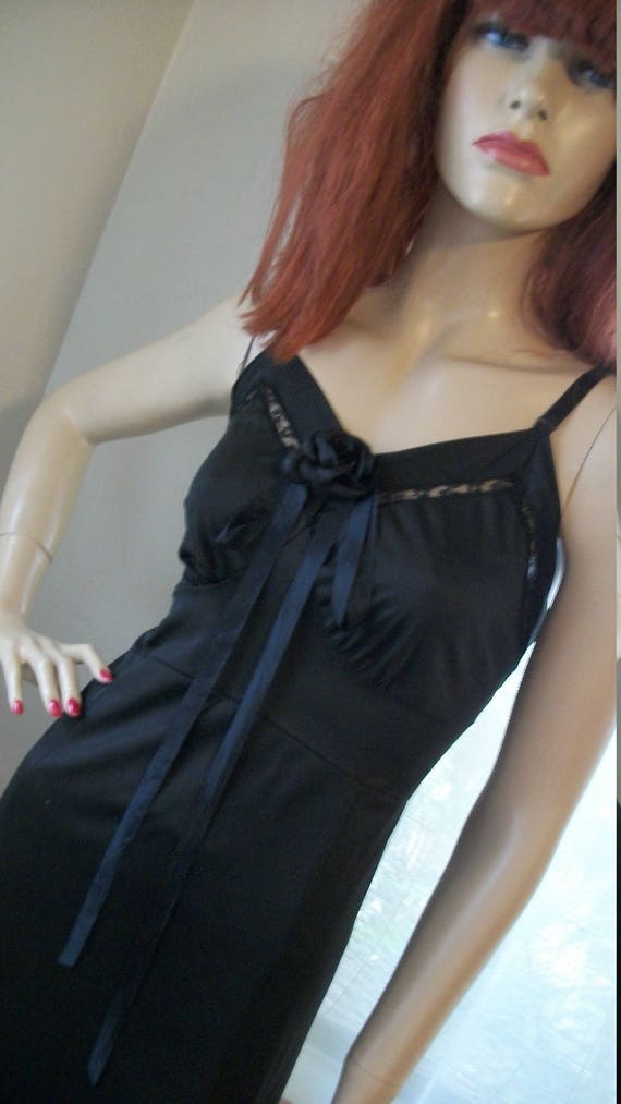 1940s 1950s Vintage Black Slip Rockabilly Goth wi… - image 3