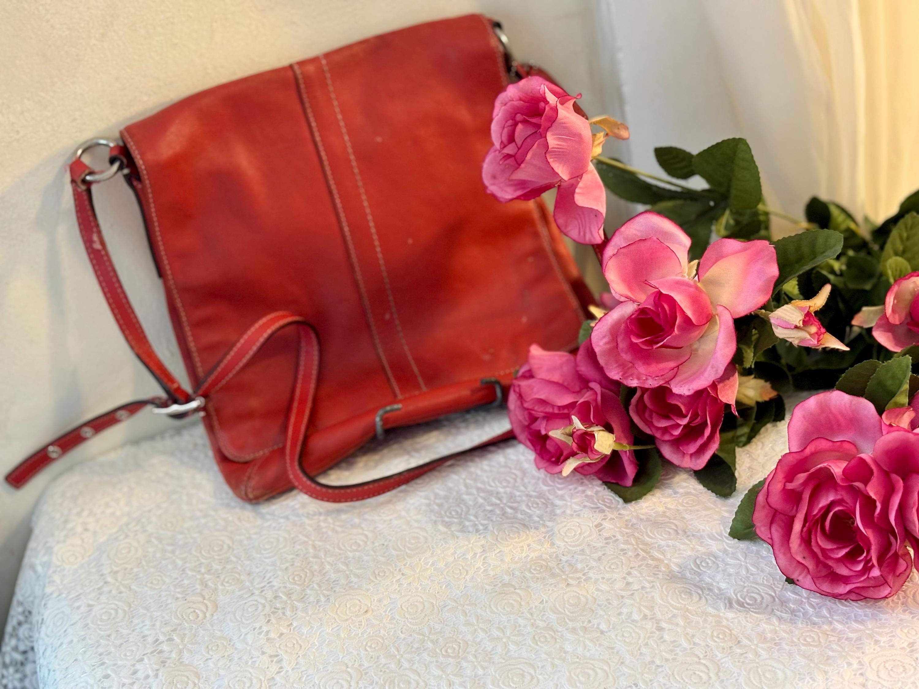 Vintage Coach Soft Red Leather Shoulder Bag or Crossbody Bag One
