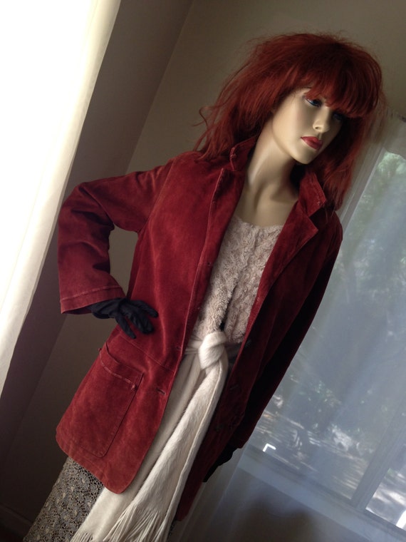 1970s Vintage Red Suede Carole Little Jacket with… - image 1