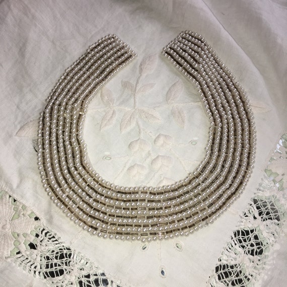 Antique 1930s Faux Pearl Bead Collar Silver Bugle