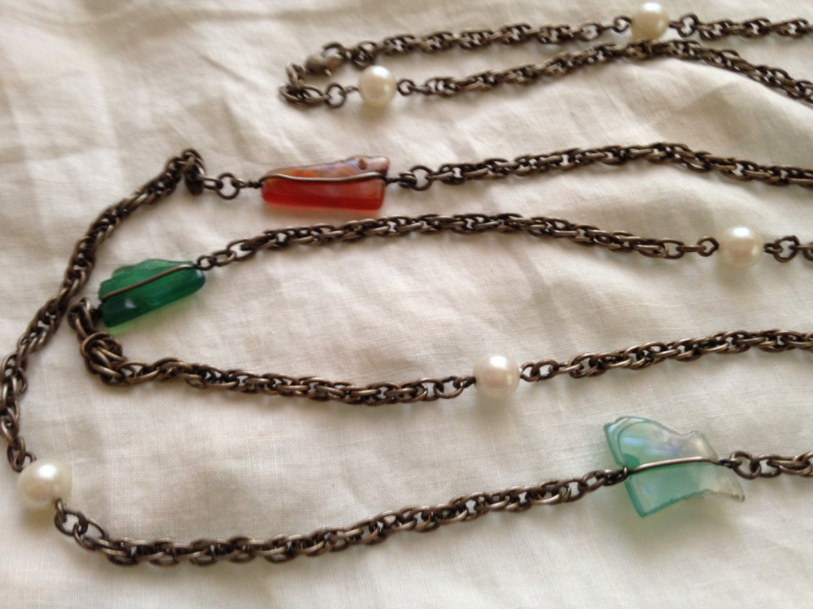 1920s Style Vintage Flapper Necklace Unique Chain and Semi Precious ...