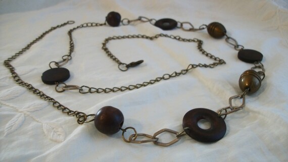 Vintage 1960s Wooden Bead and Chain Belt One Size… - image 4