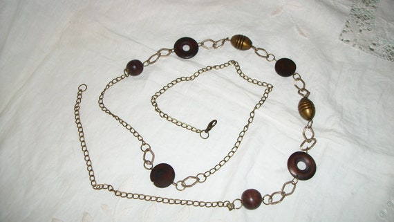 Vintage 1960s Wooden Bead and Chain Belt One Size… - image 8