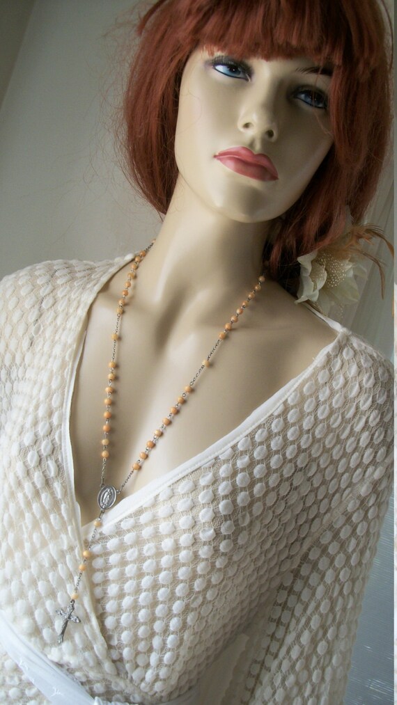 1940s 1950s Golden Moonglow Rosary Necklace - image 5