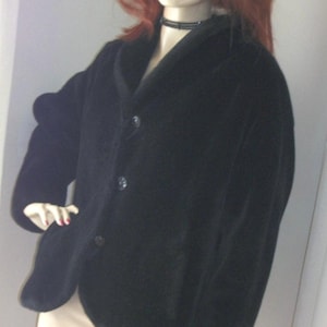 1950s Vintage Black Faux Fur Kimono Jacket - Size M