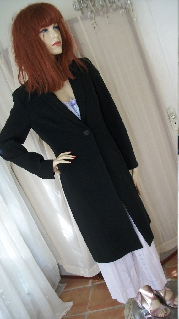 Vintage 1940s Style Black Crepe Evening Coat Ann … - image 3