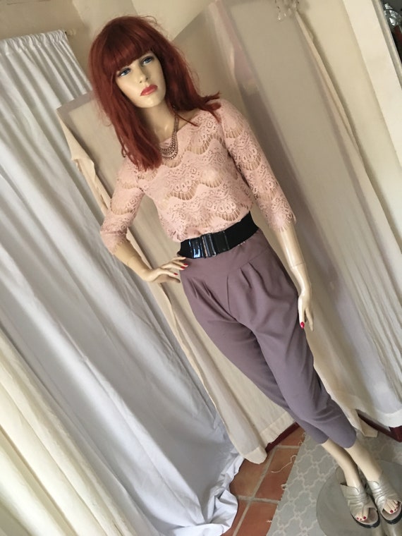 Vintage 1950s Style Taupe Crepe Cigarette Pants R… - image 5