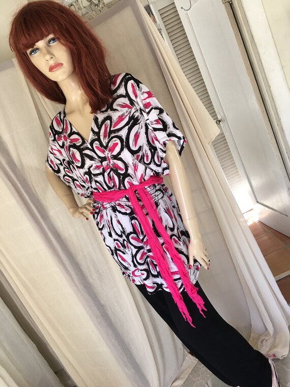 Vintage 1920s Style Vivid Tunic Top with Hot PInk… - image 7