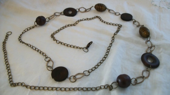 Vintage 1960s Wooden Bead and Chain Belt One Size… - image 6