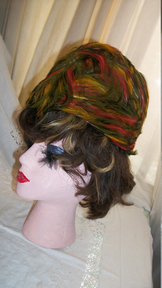 Vintage 1950s Sola Rei’s Burgundy Sequin Feather Turban Hat Burgundy Cavalier Hat, Gasparilla Cavalier Hat, Renaissance  main image 4