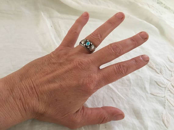 Vintage 1960s Native American Silver Feather & Tu… - image 4