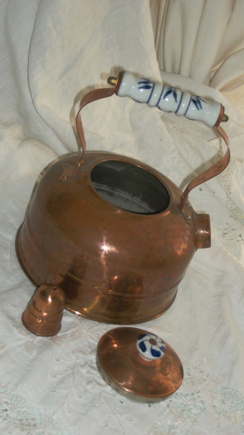 1960s Vintage Retro Copper Tea Kettle Porcelain Handle and Etsy