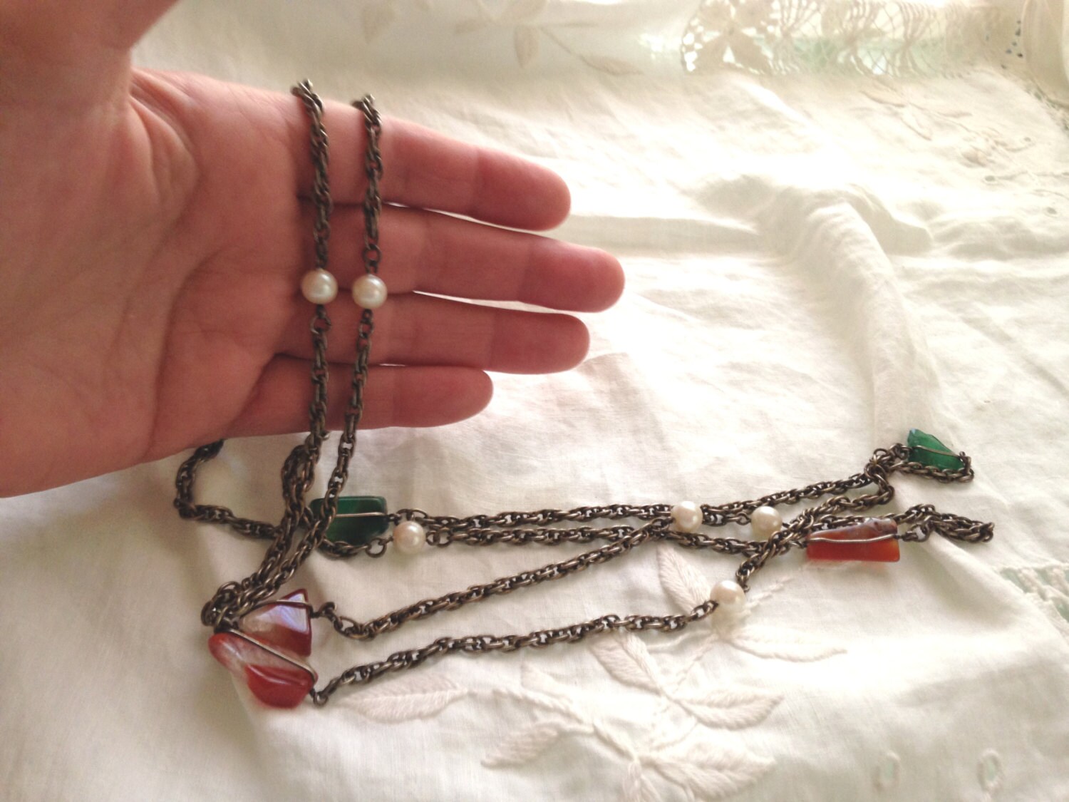 1920s Style Vintage Flapper Necklace Unique Chain and Semi Precious ...