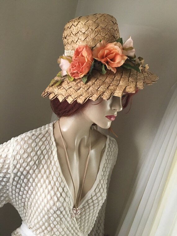 1950s Vintage Natural Straw Bucket Hat One Size F… - image 3