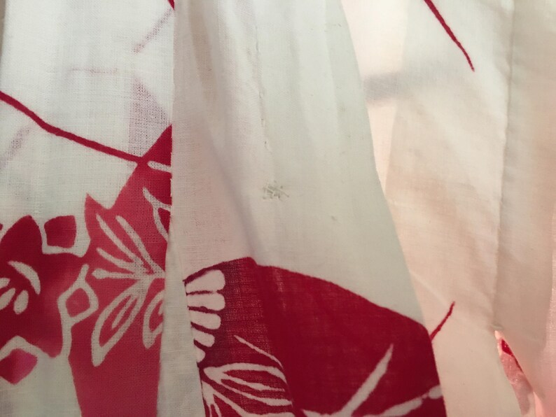 Vintage 1950s Rare Cotton Childs Kimono Authentic Unisex Size M Huge Pocket Sleeves Fan Dragonfly Hibiscus