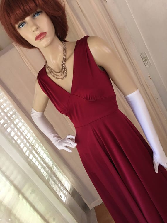 Vintage 1950s Style Deep Ruby Red Jersey Gown Siz… - image 5