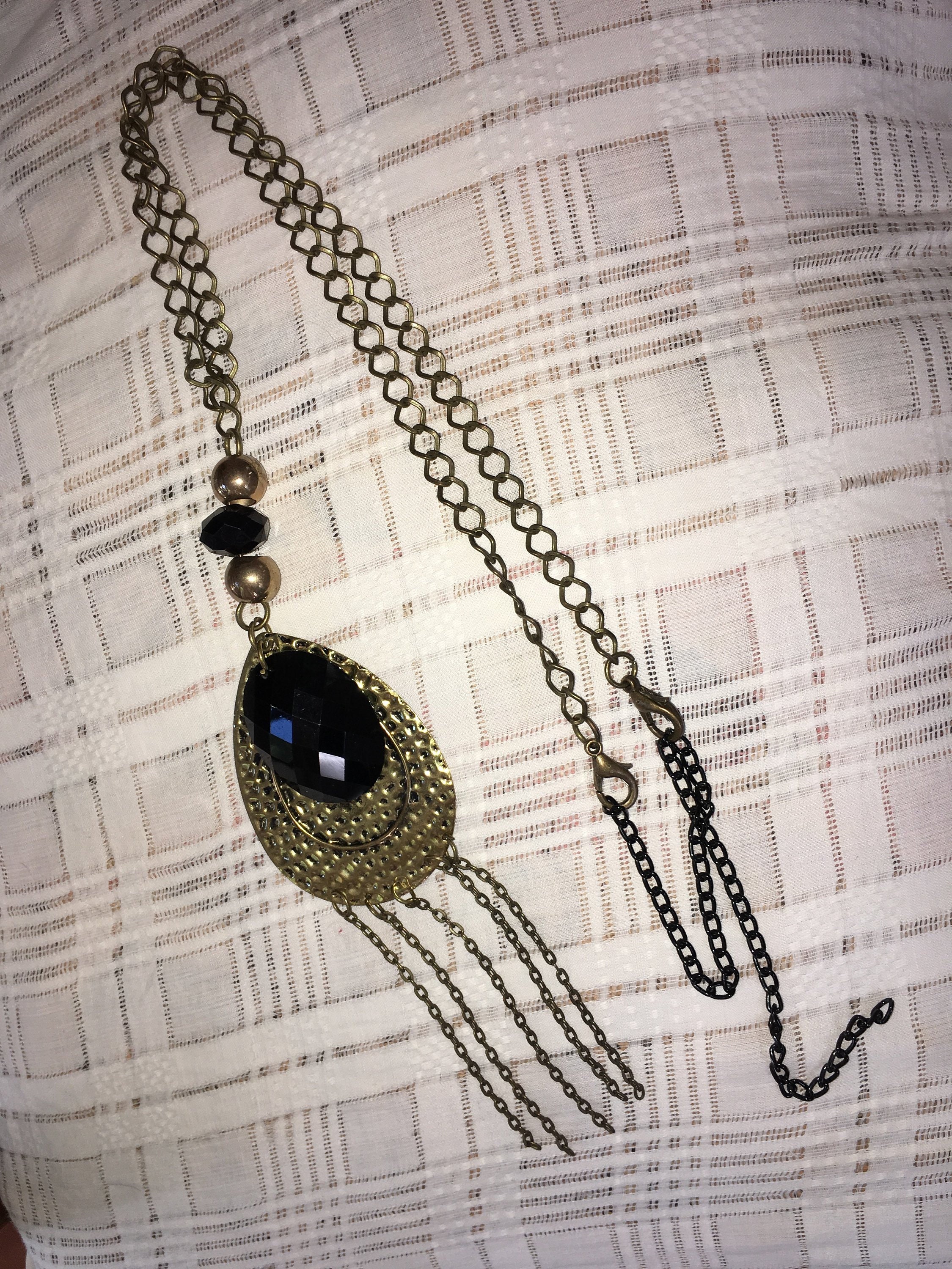 Vintage 1970s Goth Chain Belt: Black Rhinestone Pendant  display picture 1