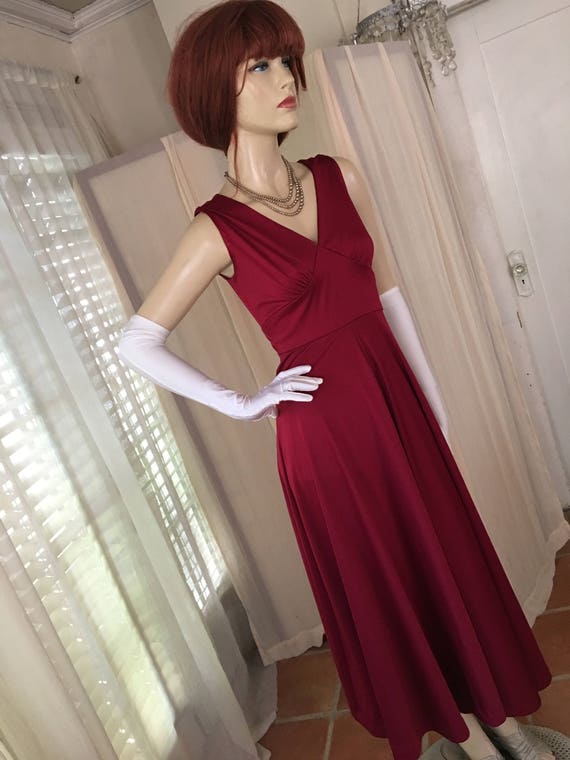 Vintage 1950s Style Deep Ruby Red Jersey Gown Siz… - image 7