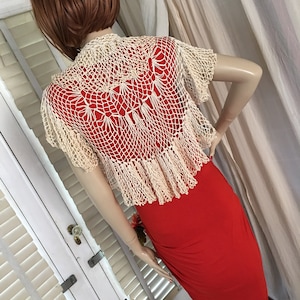 1920s Replica Crochet Bolero Shawl Capelet Orig Design Size S/M Pale Antique Beige